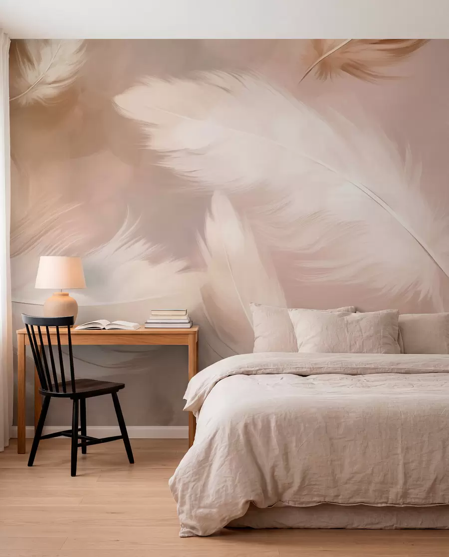 murales de pared Plumas grandes en beige w02601v1