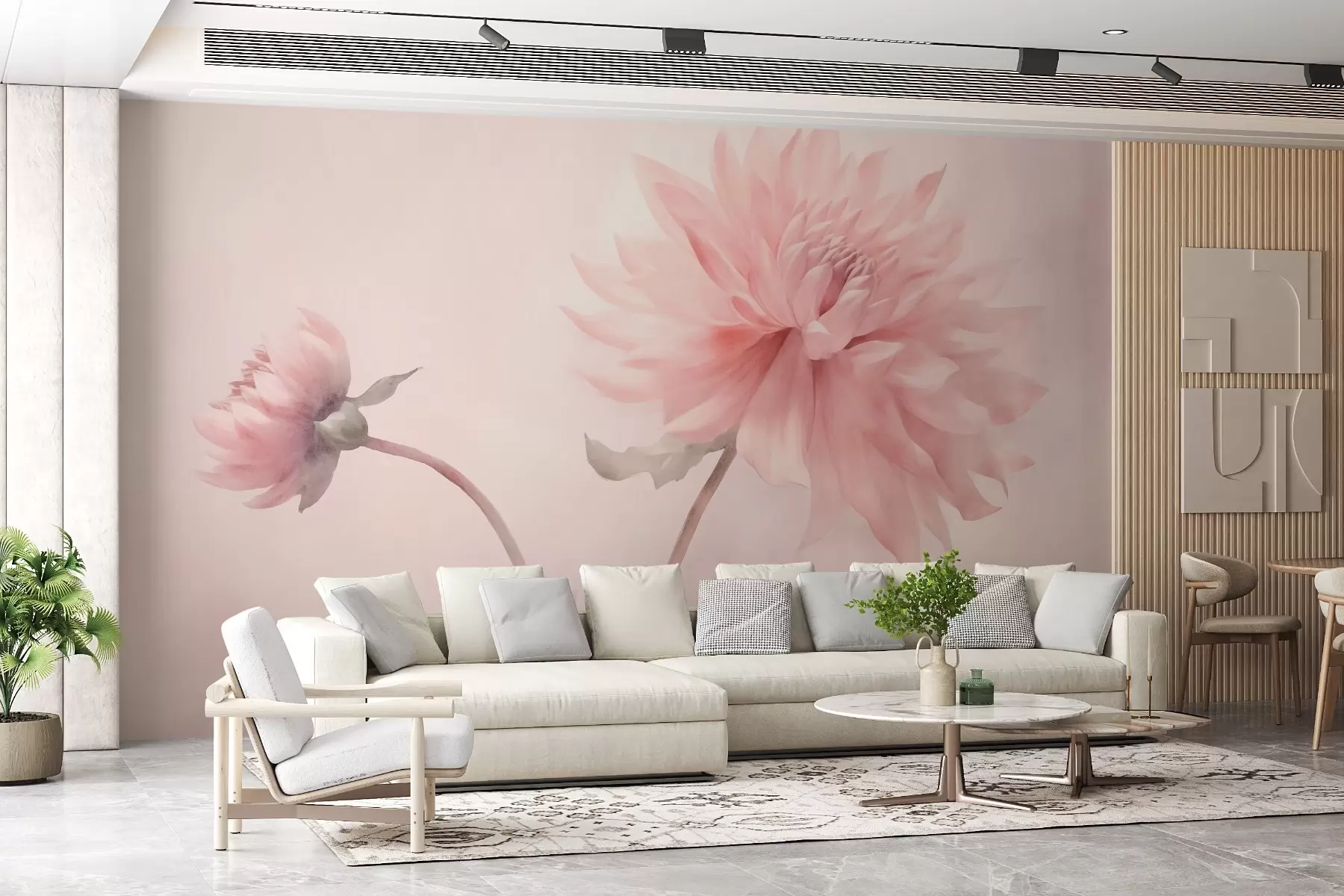 murales de pared Gran flor de peonía en colores pastel w02608