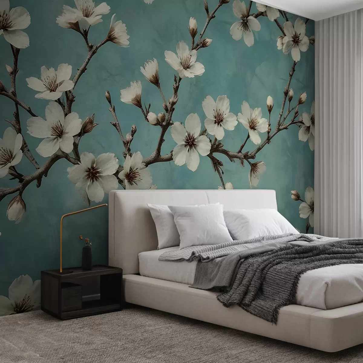 murales de pared Ramas en flor sobre fondo de hormigón w02610