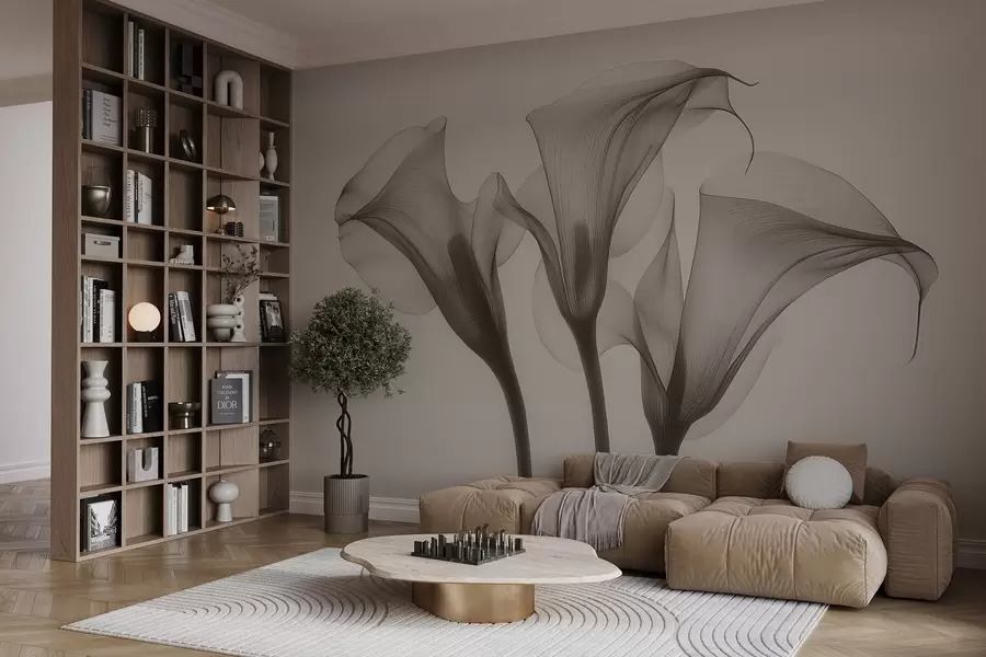 murales de pared flores transparentes de Zantedeschia en tonos beige  w02632