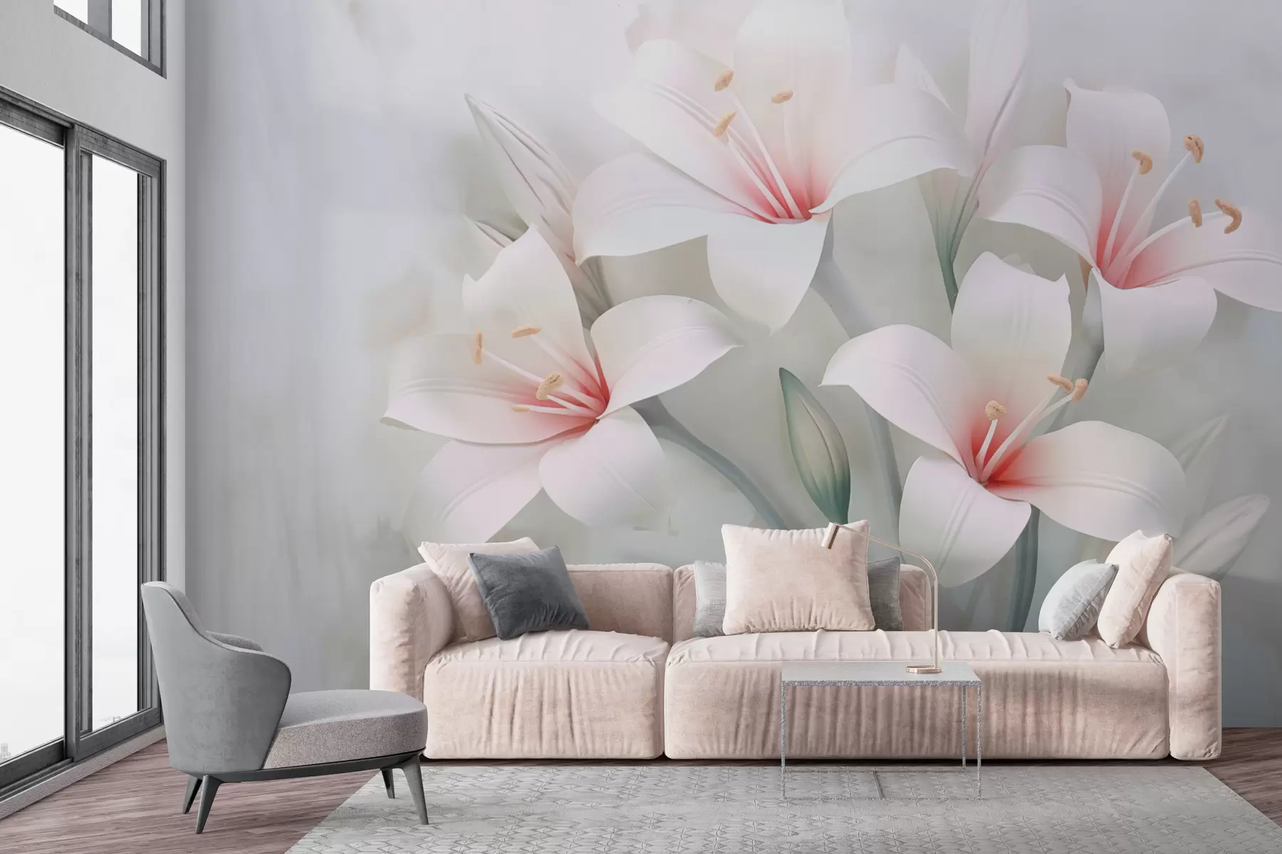 murales de pared Exquisitos lirios sobre fondo difuminado w02556