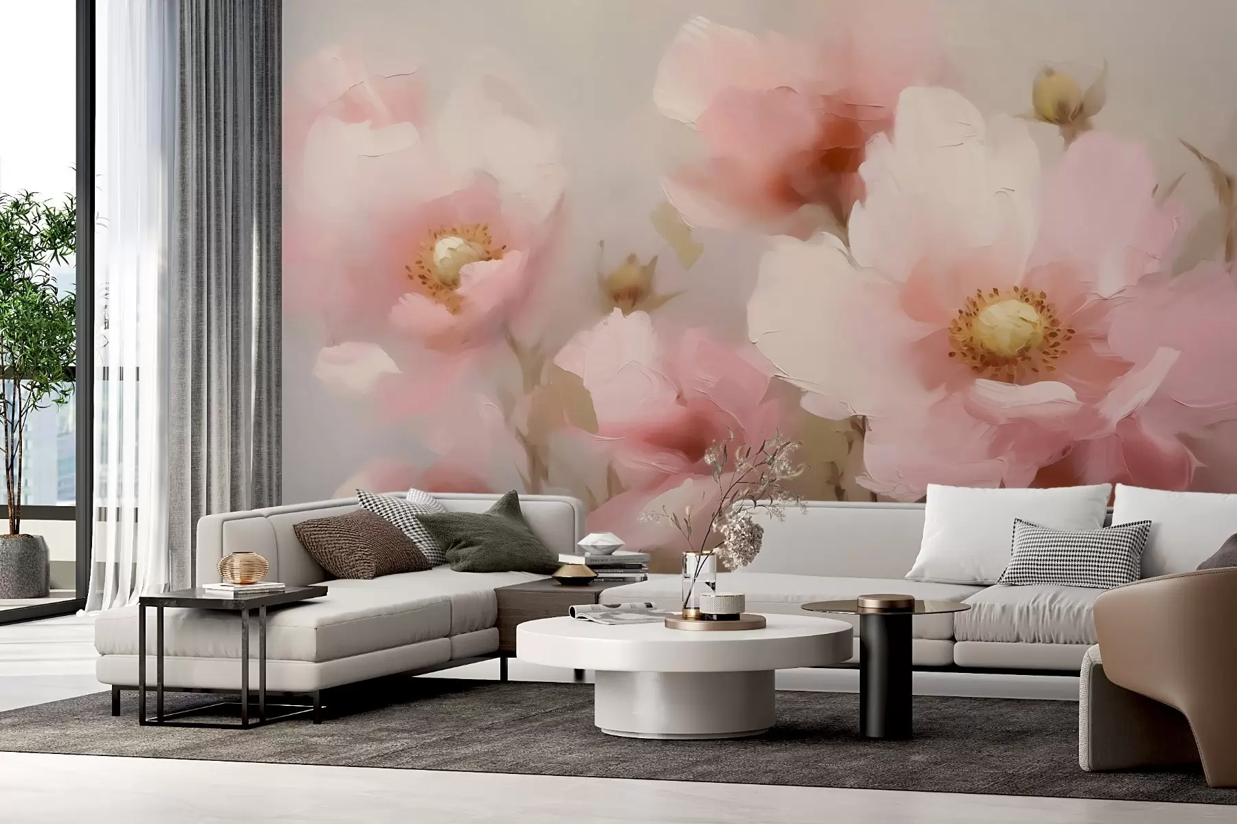 murales de pared Cuadro abstracto grande imitación flores rosas w02636