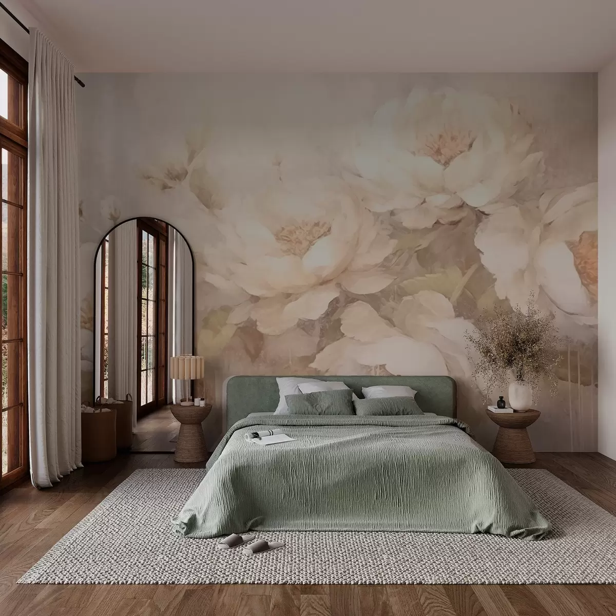 murales de pared Peonías blancas sobre fondo texturizado w02571