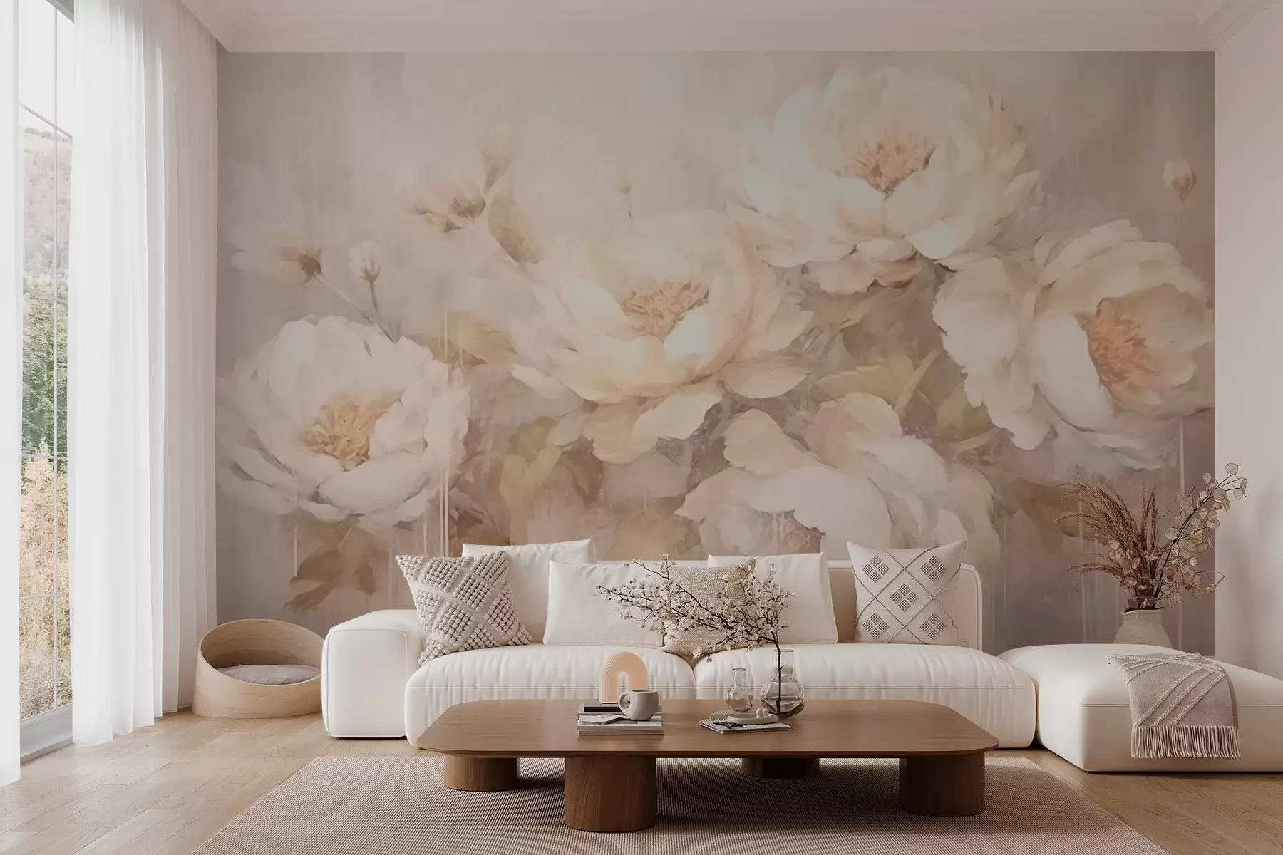 murales de pared Peonías blancas sobre fondo texturizado w02571