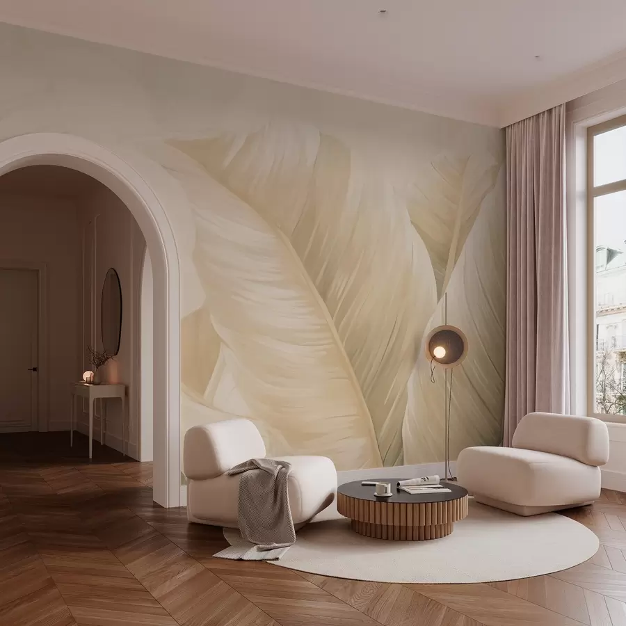 murales de pared Hojas grandes de plátano cremoso w02573