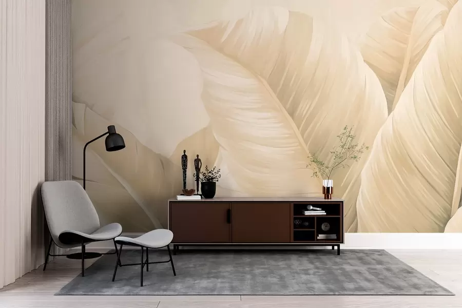 murales de pared Hojas grandes de plátano cremoso w02573