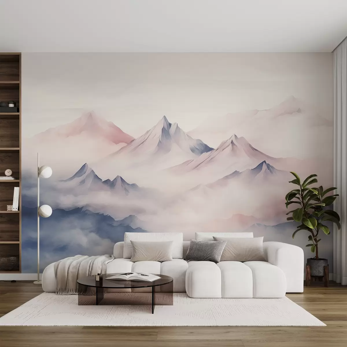 murales de pared Suaves montañas de acuarela en la niebla w08573