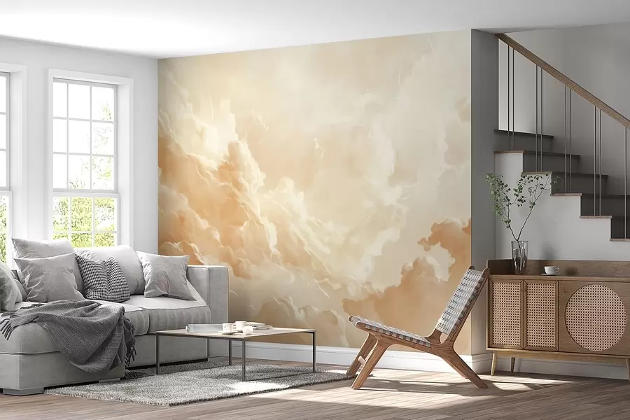 murales de pared Cielo beige con nubes en estilo pintoresco w08550