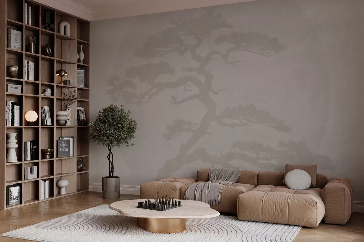 murales de pared Árbol bonsái japonés y geometría de fondo grunge w08554v1