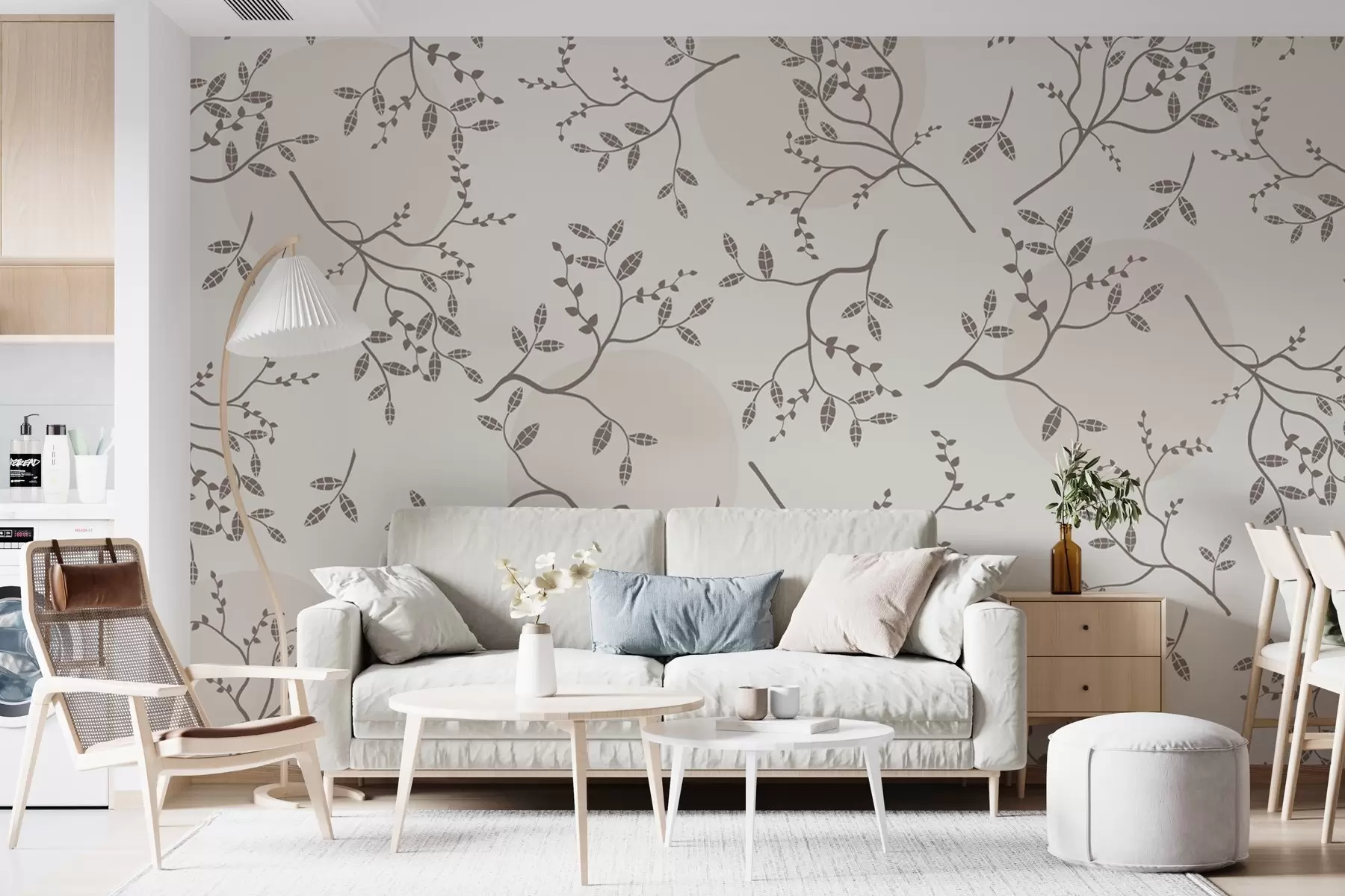 murales de pared pequeñas ramas sobre fondo claro w02670