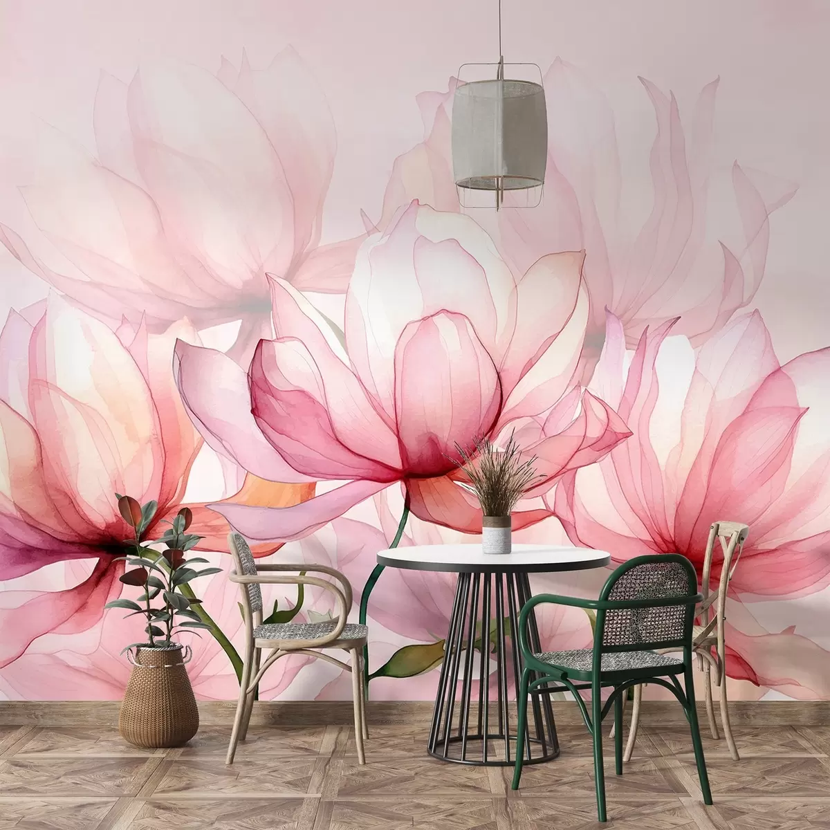 murales de pared grandes flores rosas w02674