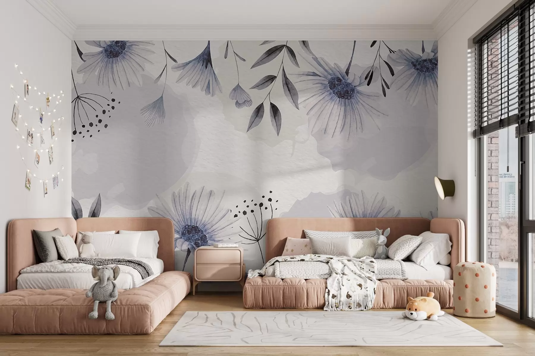 murales de pared Flor Poesía, tono azul w02650v1