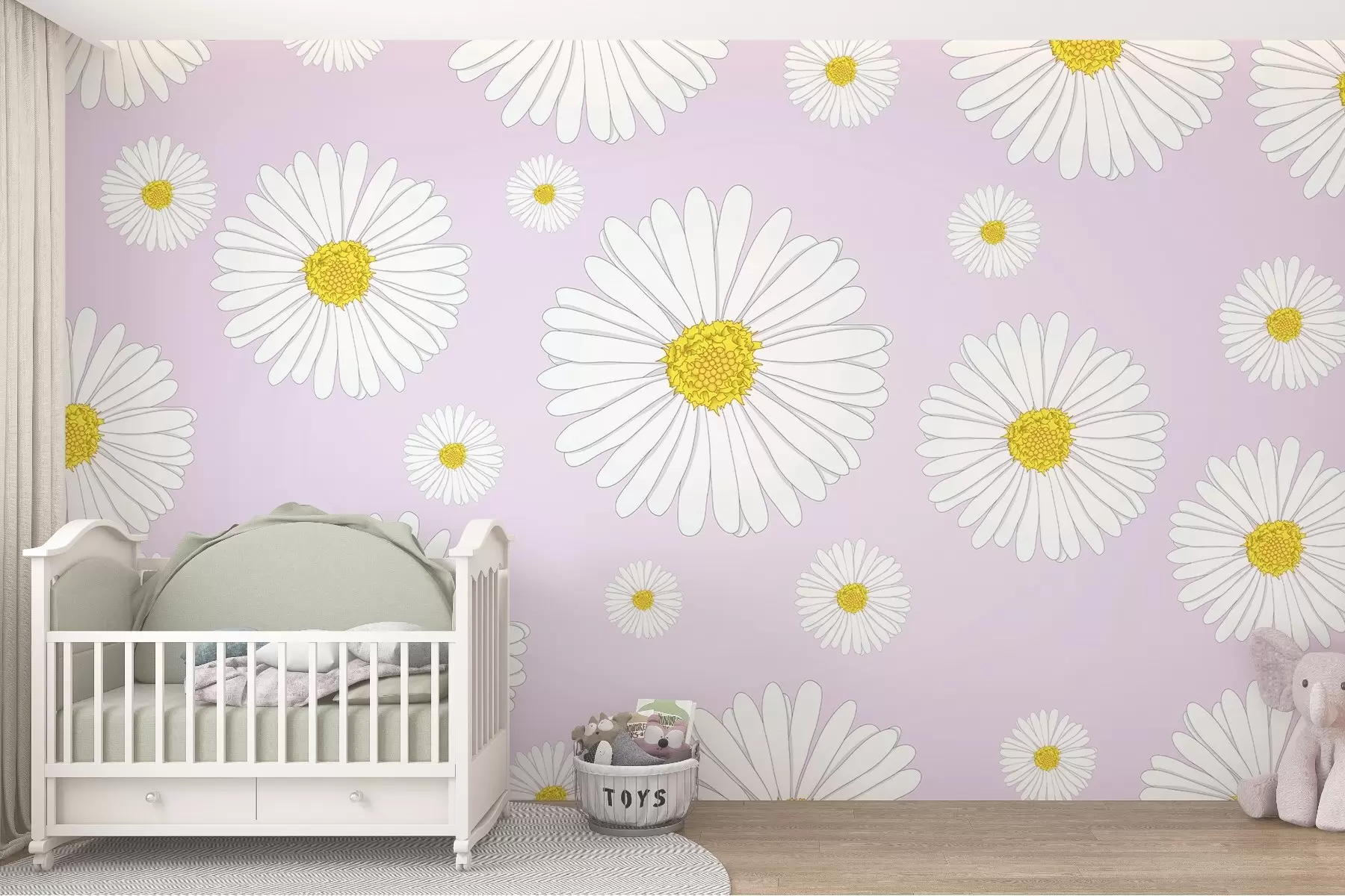 murales de pared Margaritas brillantes sobre fondo rosa w02652v3