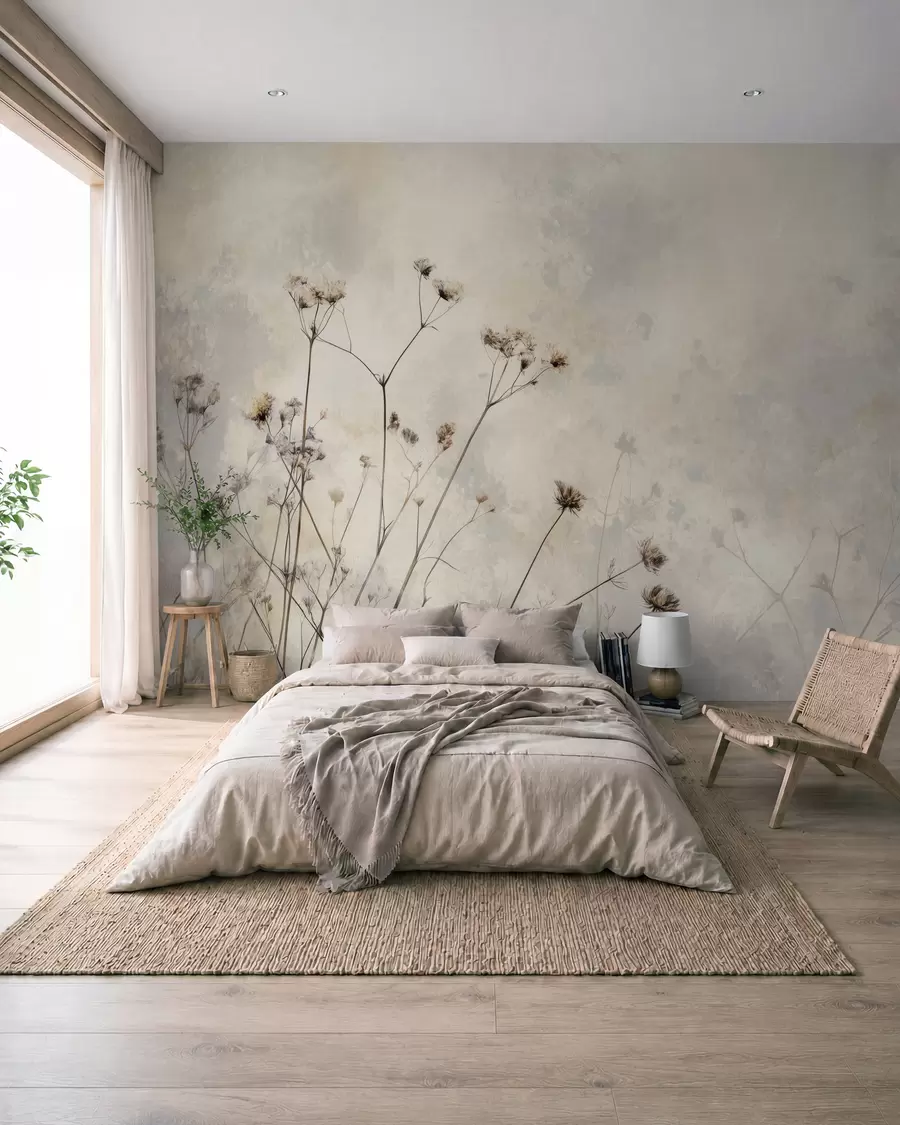 murales de pared papel pintado ecológico con plantas silvestres en colores pastel w02684
