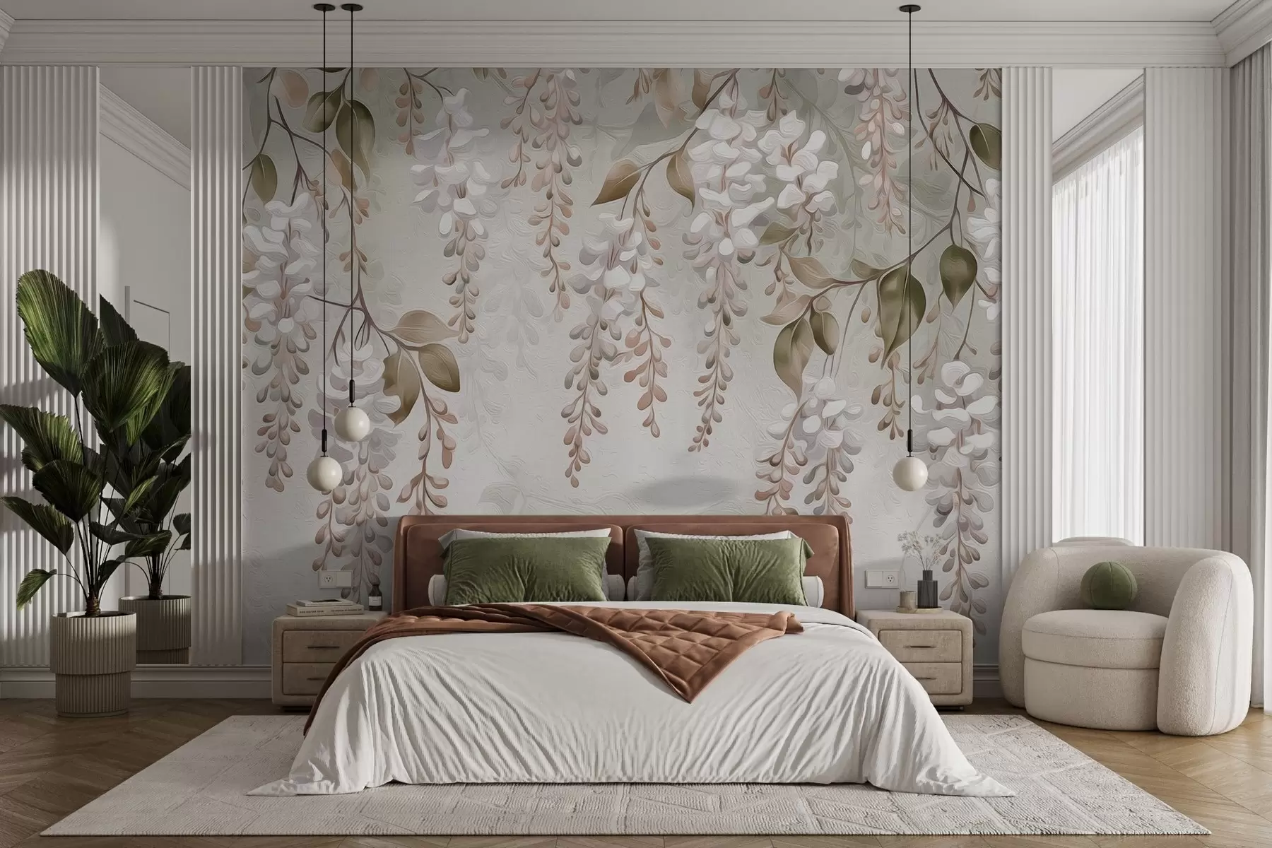 murales de pared Ramas floridas estilizadas y pintadas w02627v2