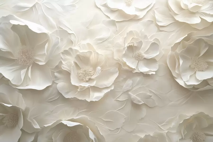 murales de pared Flores aéreas en tonos cálidos sobre un fondo de trazos de hojas w08562