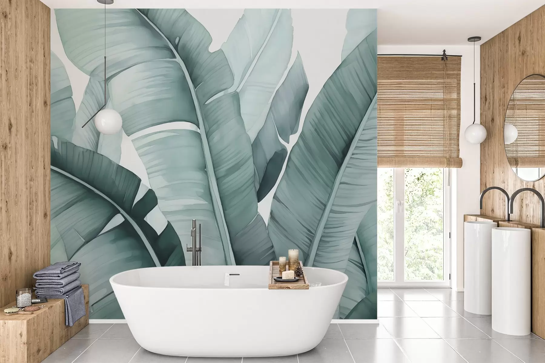 murales de pared Acuarela imitación hojas tropicales w02703