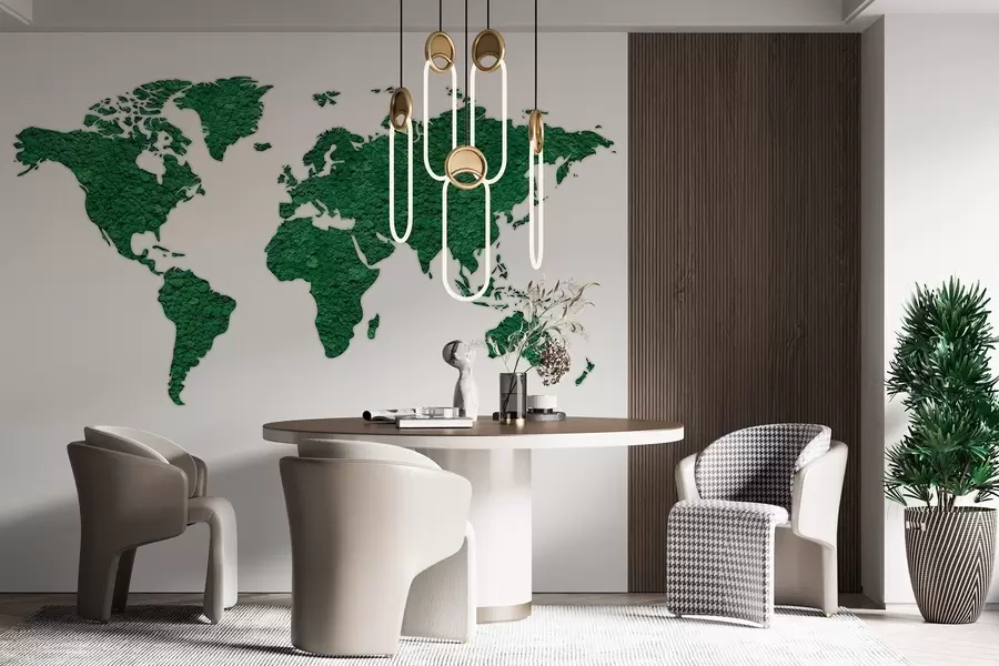 murales de pared Mapamundi con musgo, naturaleza, exuberante paleta de colores verdes  w02657v2