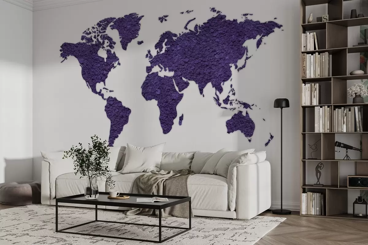 murales de pared Mapamundi con musgo, naturaleza, paleta de colores púrpura  w02657v3