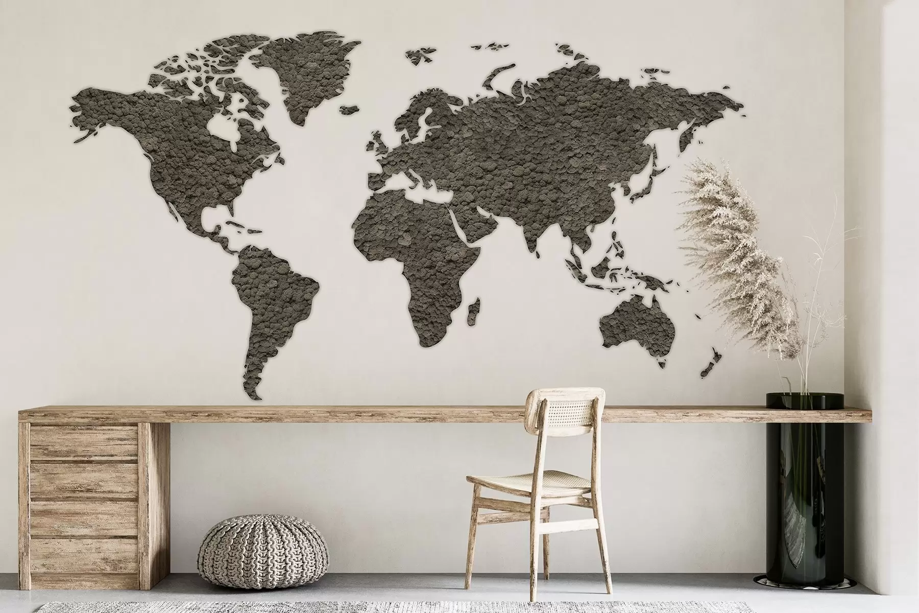 murales de pared Mapamundi con musgo, naturaleza, paleta de colores grises  w02657v6