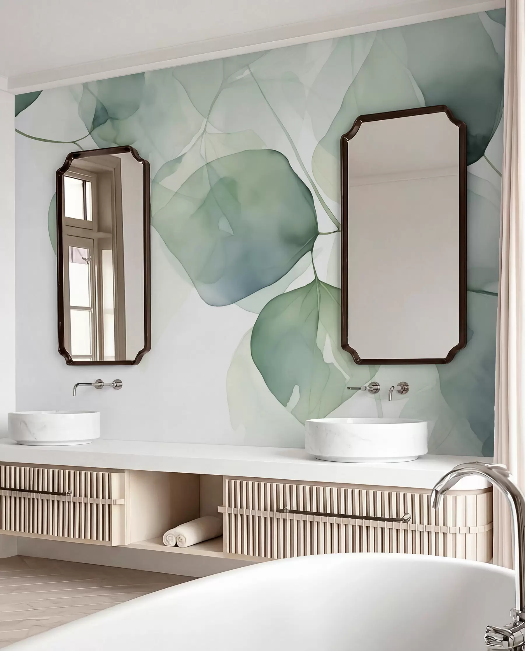murales de pared Círculos de hojas en acuarela w02725