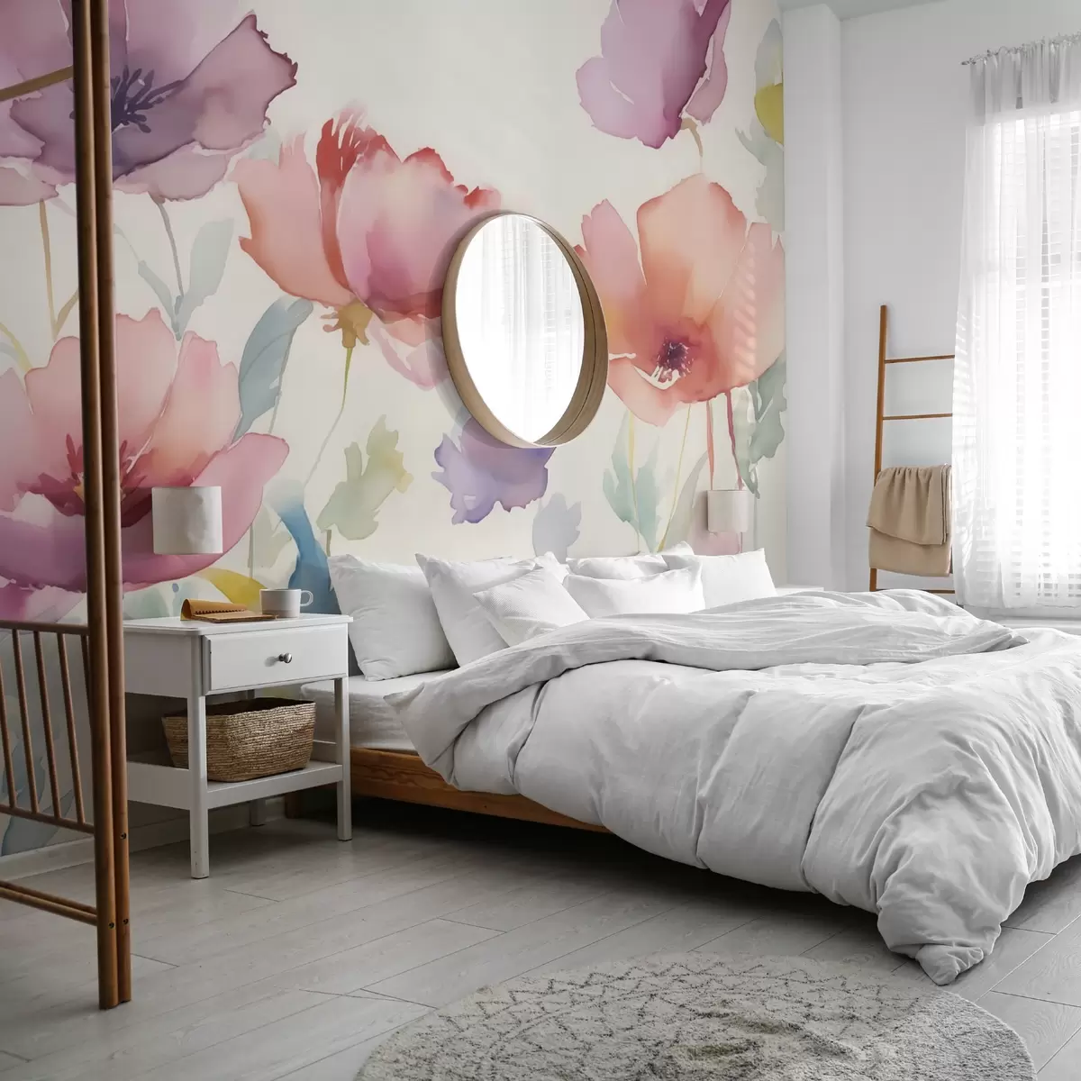 murales de pared Flores brillantes imitación de acuarela difuminada w02728