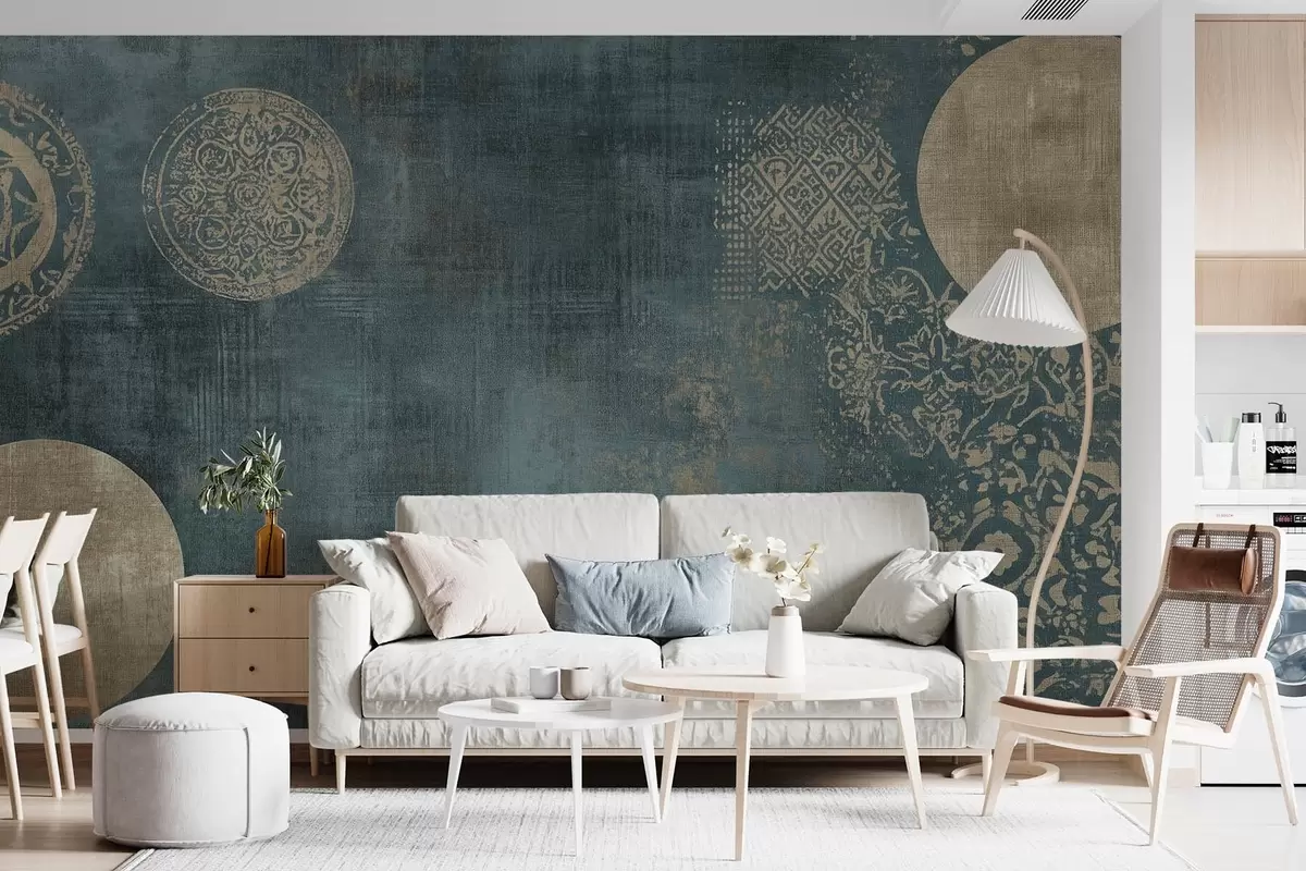 murales de pared Círculos amarillos sobre fondo oscuro envejecido w08628