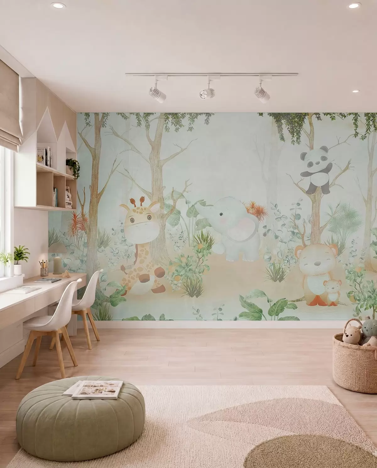 murales de pared Adorables animales explorando un apacible bosque u73879