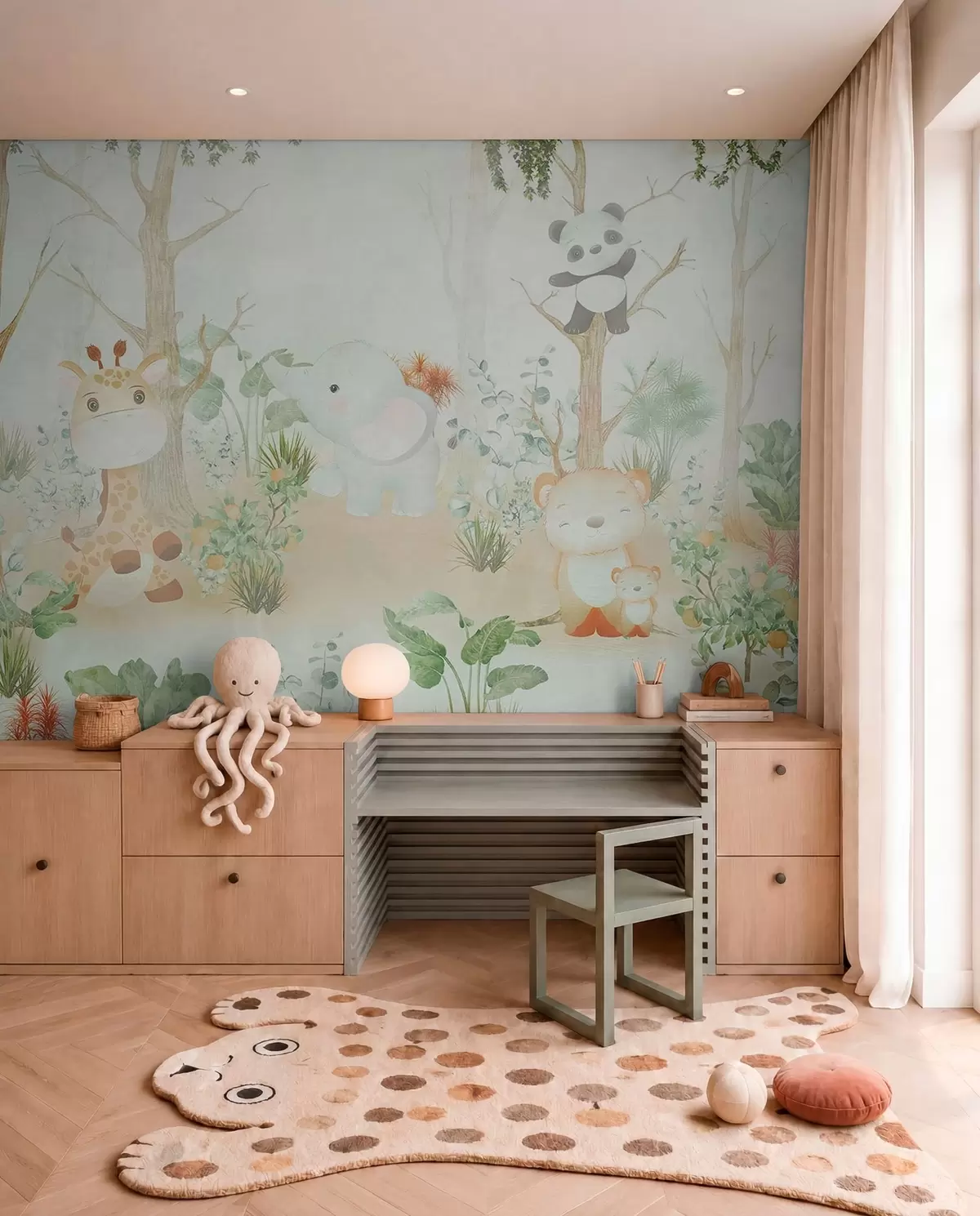 murales de pared Adorables animales explorando un apacible bosque u73879