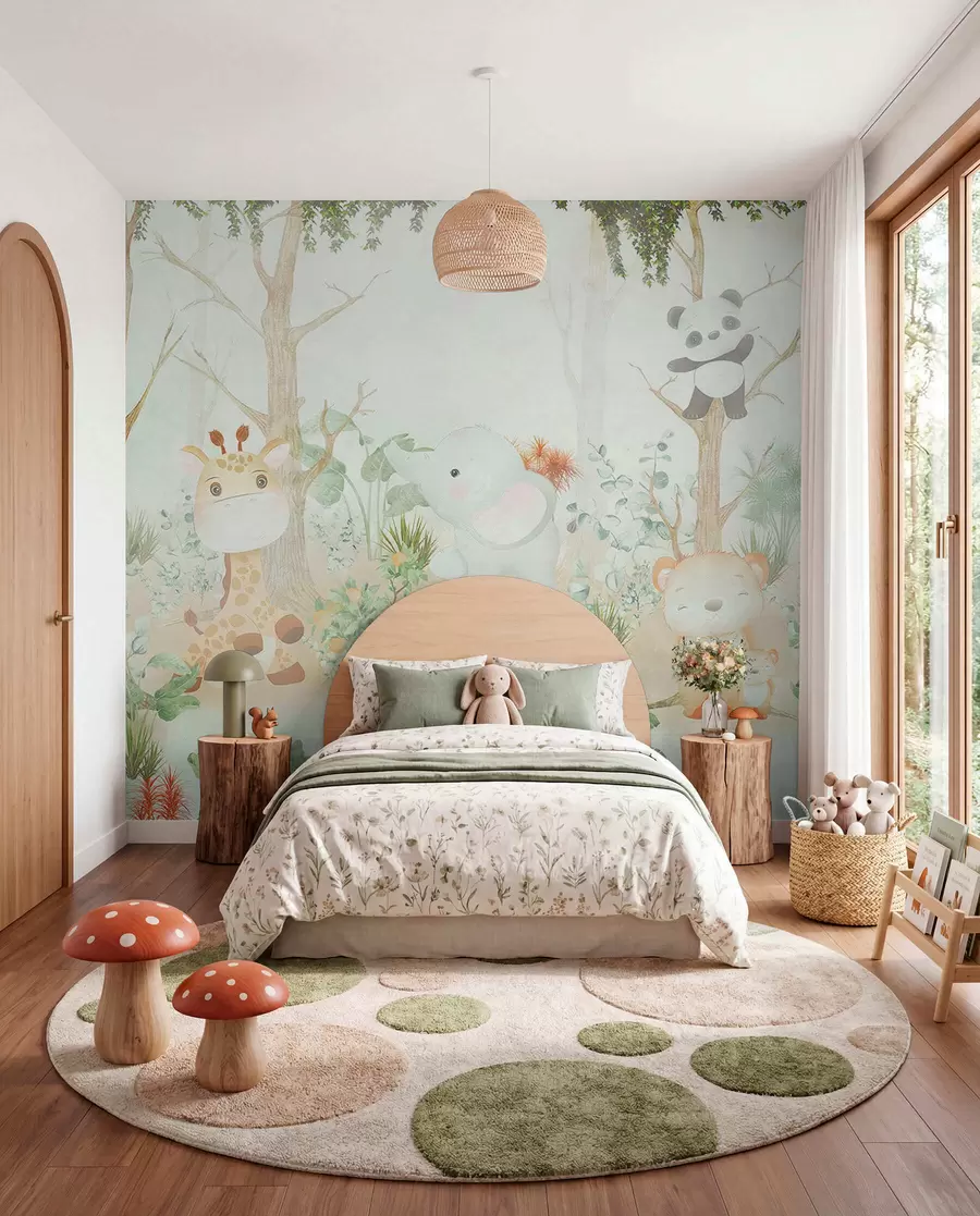 murales de pared Adorables animales explorando un apacible bosque u73879