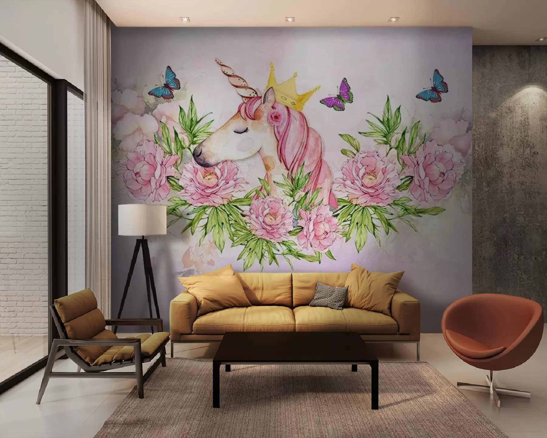 murales de pared Un caprichoso unicornio entre flores u27857