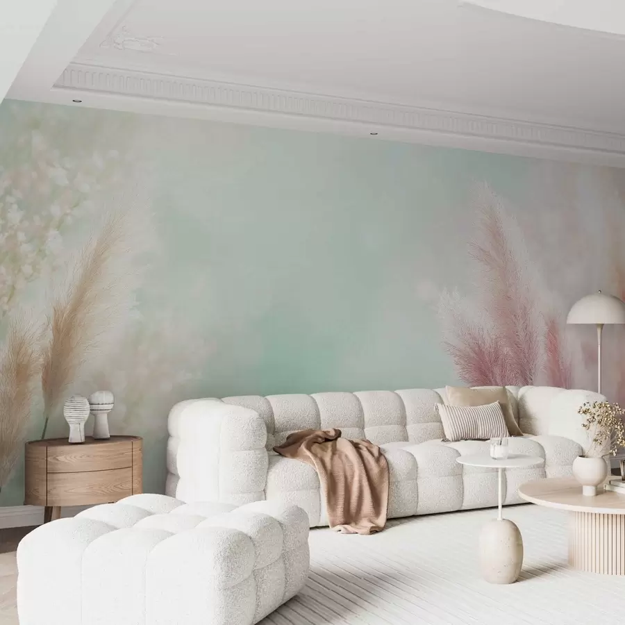 murales de pared hierba de la pampa sobre un delicado fondo turquesa w02766