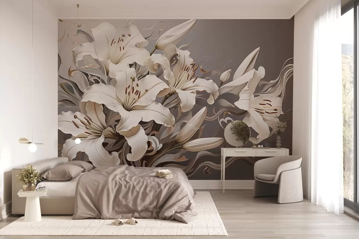 murales de pared Sofisticados lirios blancos en tonos pastel w08633v1