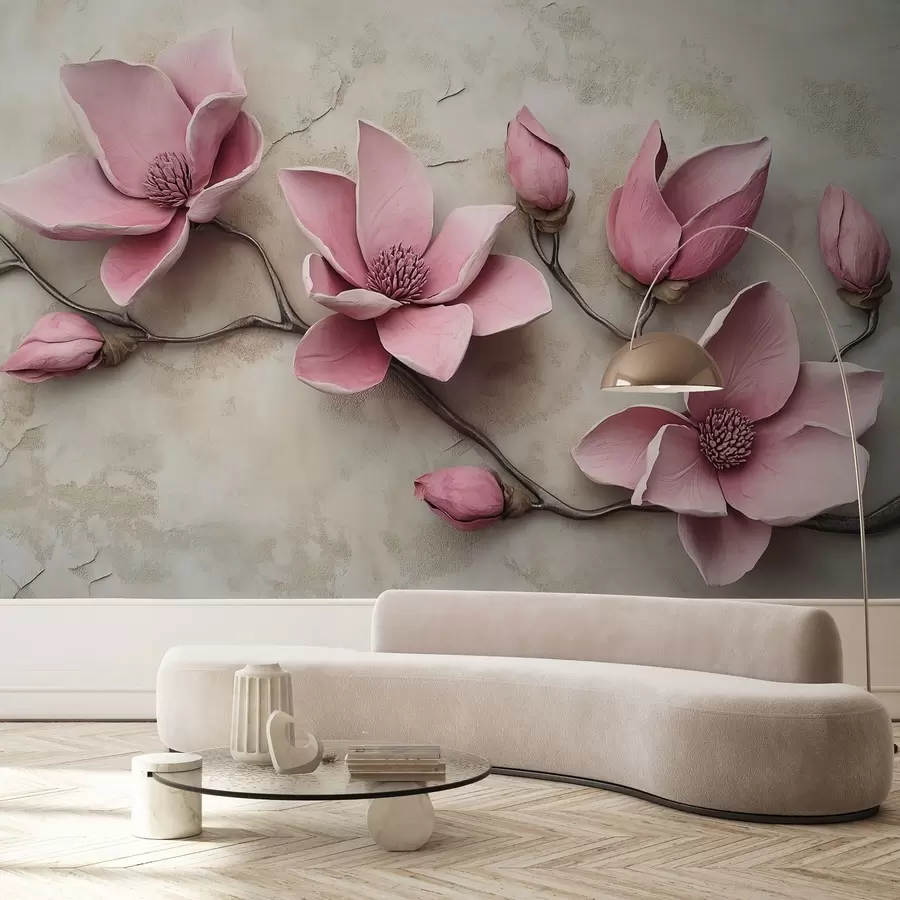 murales de pared Magnolias rosas en estuco w08635