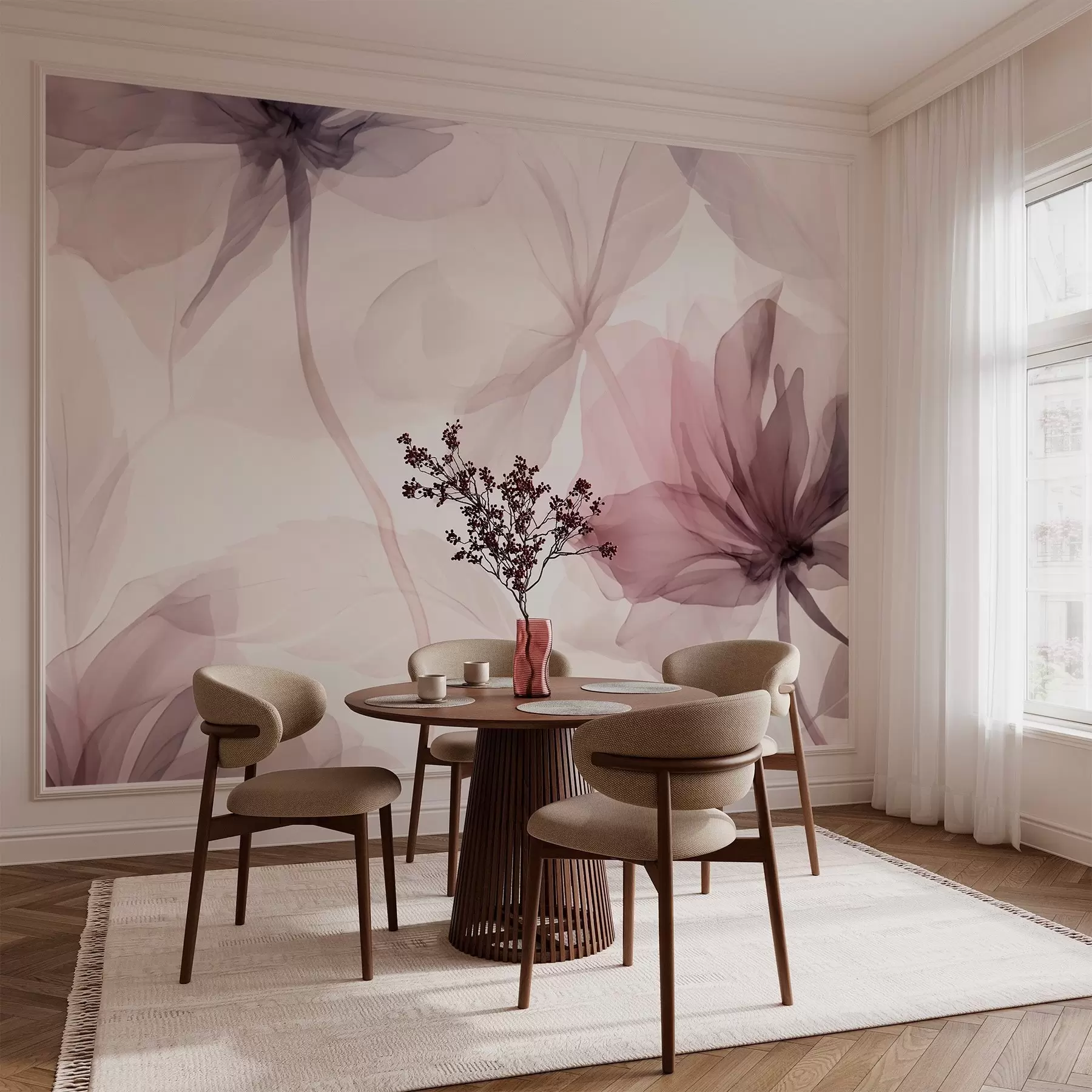 murales de pared Flores efímeras en delicados colores pastel w02755