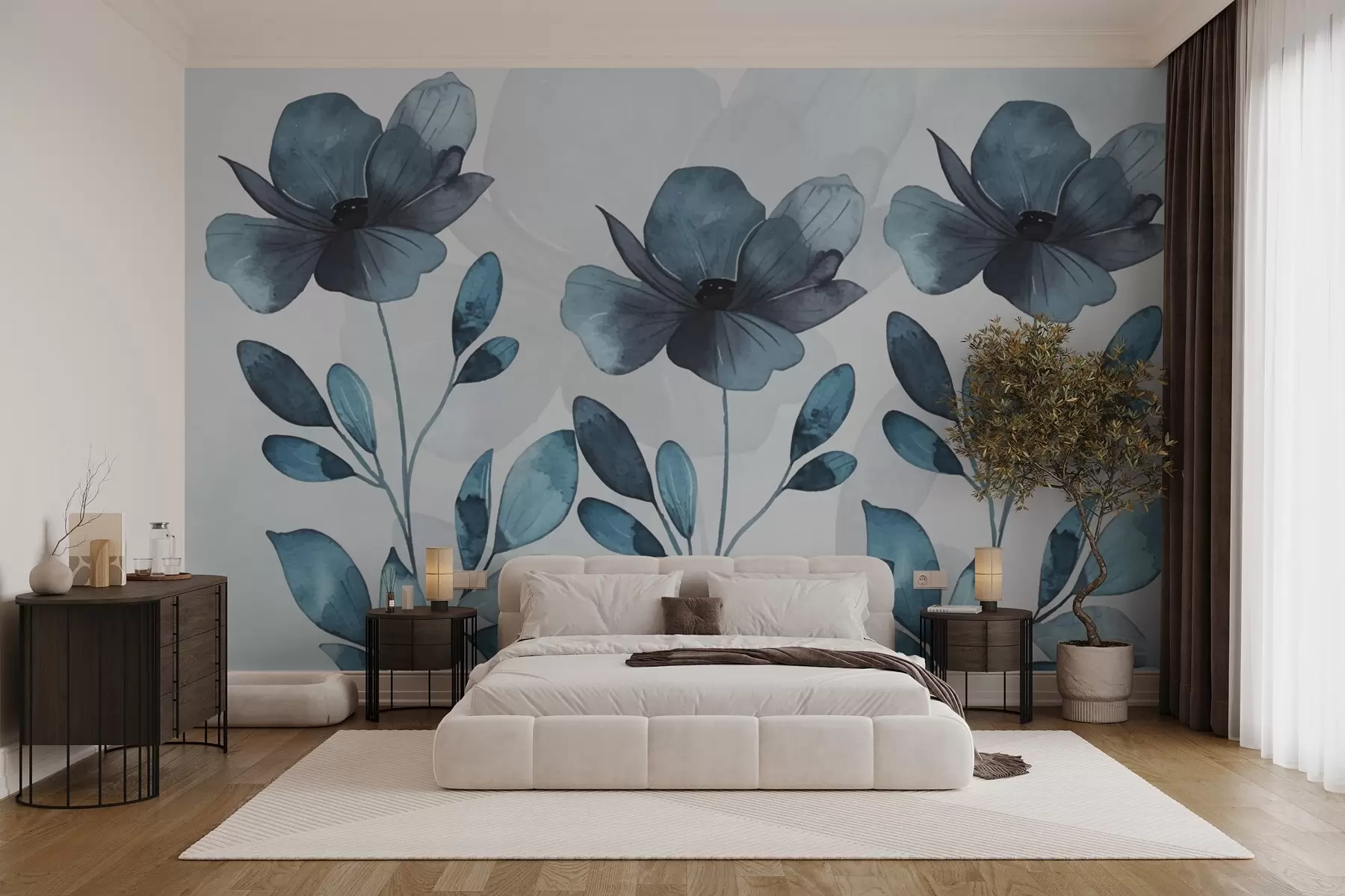 murales de pared grandes flores azules w02800