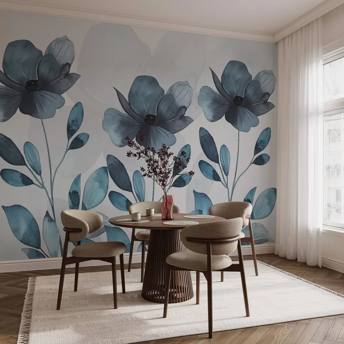 murales de pared grandes flores azules w02800