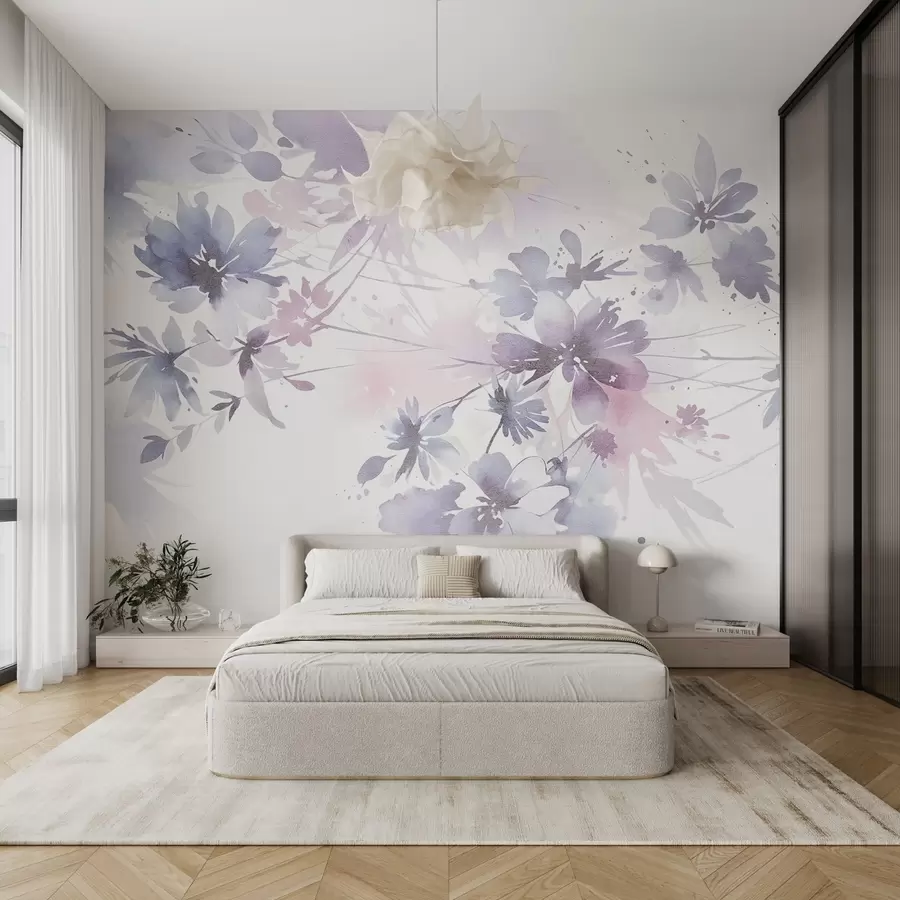 murales de pared Flores abstractas de textura suave y colores pastel con fondos difuminados , que crean una atmósfera etérea y de ensueño w08645