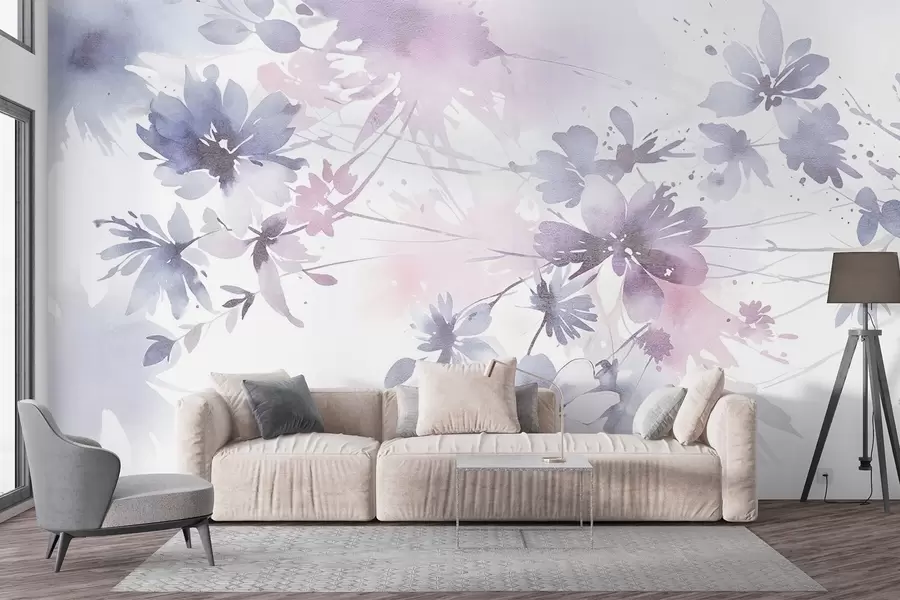 murales de pared Flores abstractas de textura suave y colores pastel con fondos difuminados , que crean una atmósfera etérea y de ensueño w08645