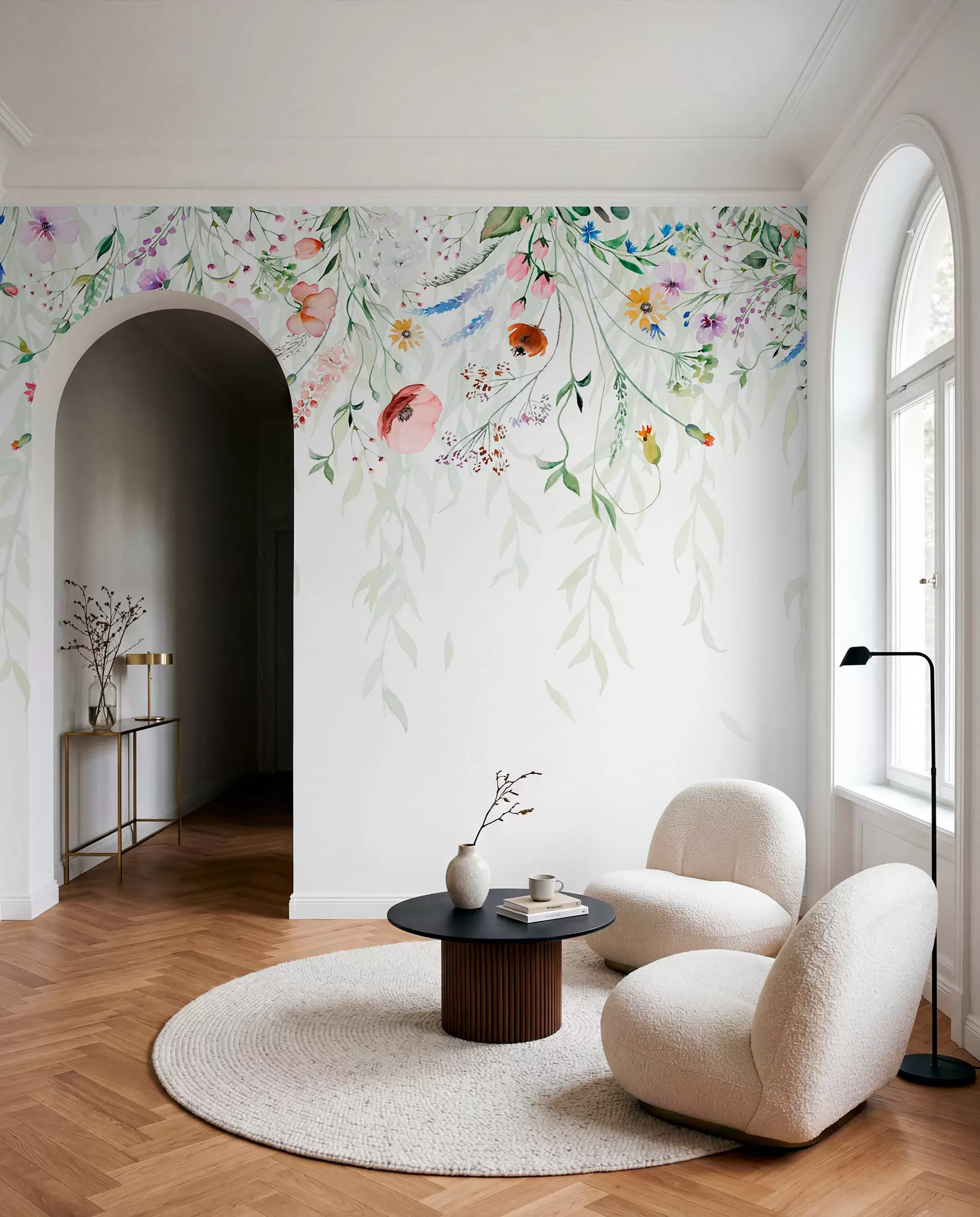 murales de pared Cintas de flores en acuarela w08646
