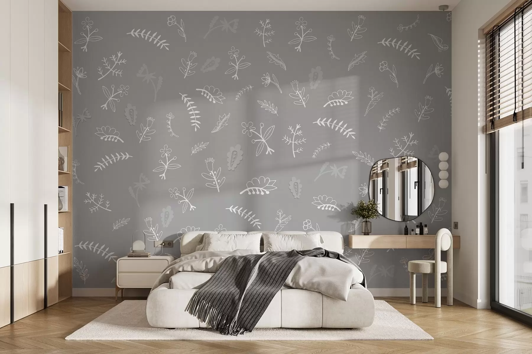 murales de pared Motivo floral minimalista sobre fondo gris w02776