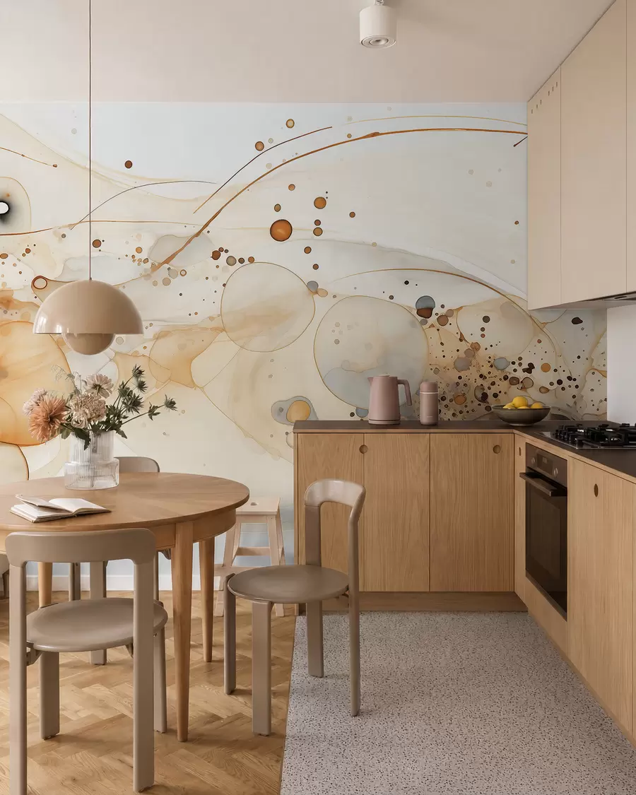 murales de pared Arte abstracto en tinta, estilo fluido, paleta de colores beige  w02744
