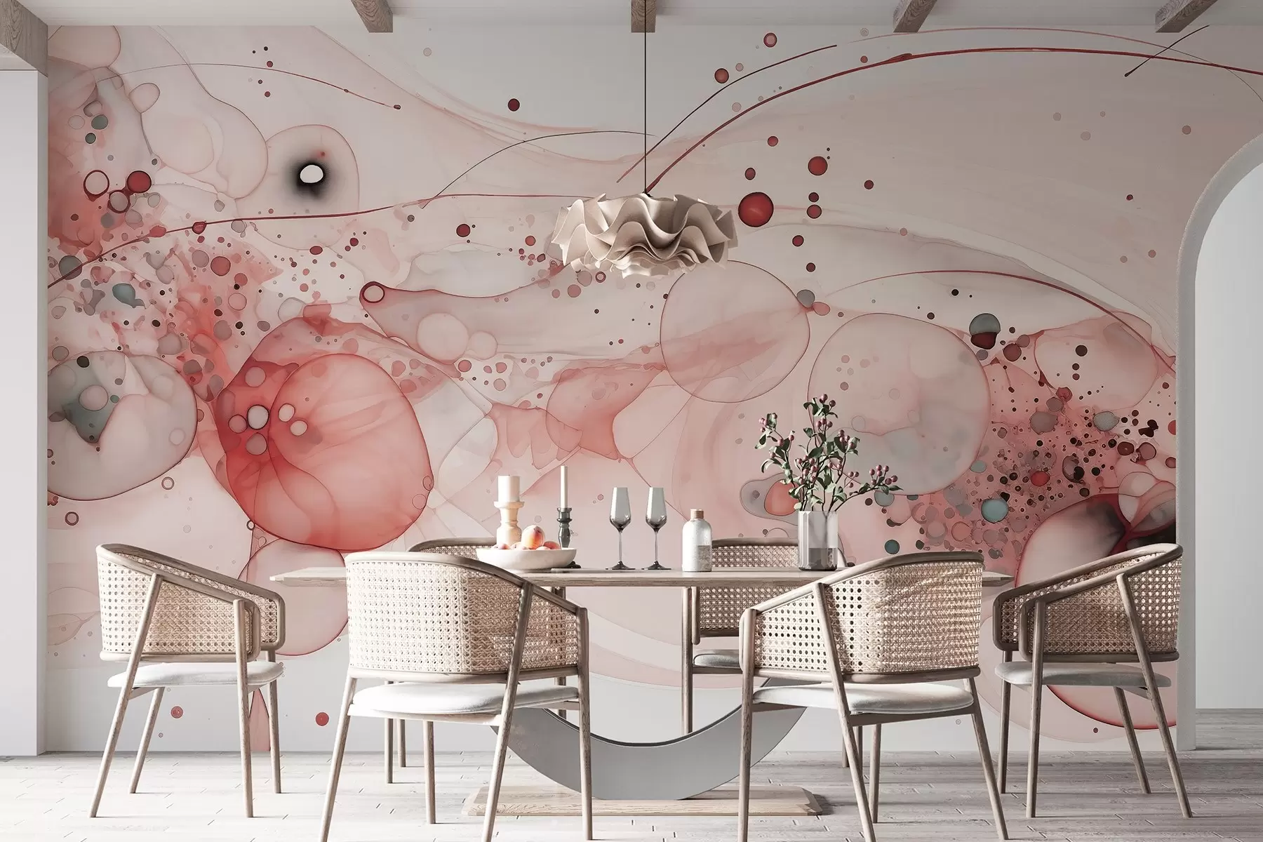 murales de pared Arte abstracto en tinta, estilo fluido, paleta de color rosa  w02744v1