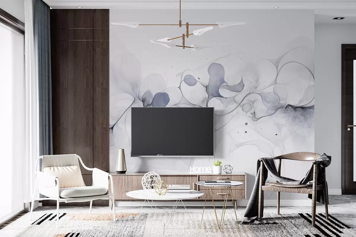 murales de pared Estilo artístico fluido, abstracción, colores grises suaves w02745v3