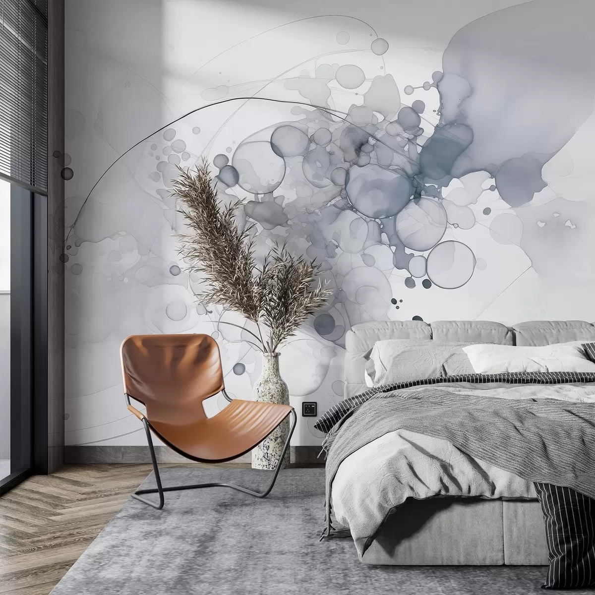 murales de pared Arte abstracto fluido, estilo acuarela, colores grises w02746v1