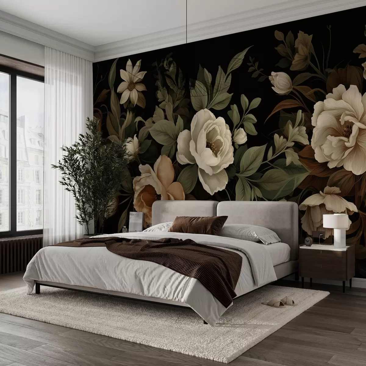 murales de pared Flores variadas sobre fondo oscuro w02838