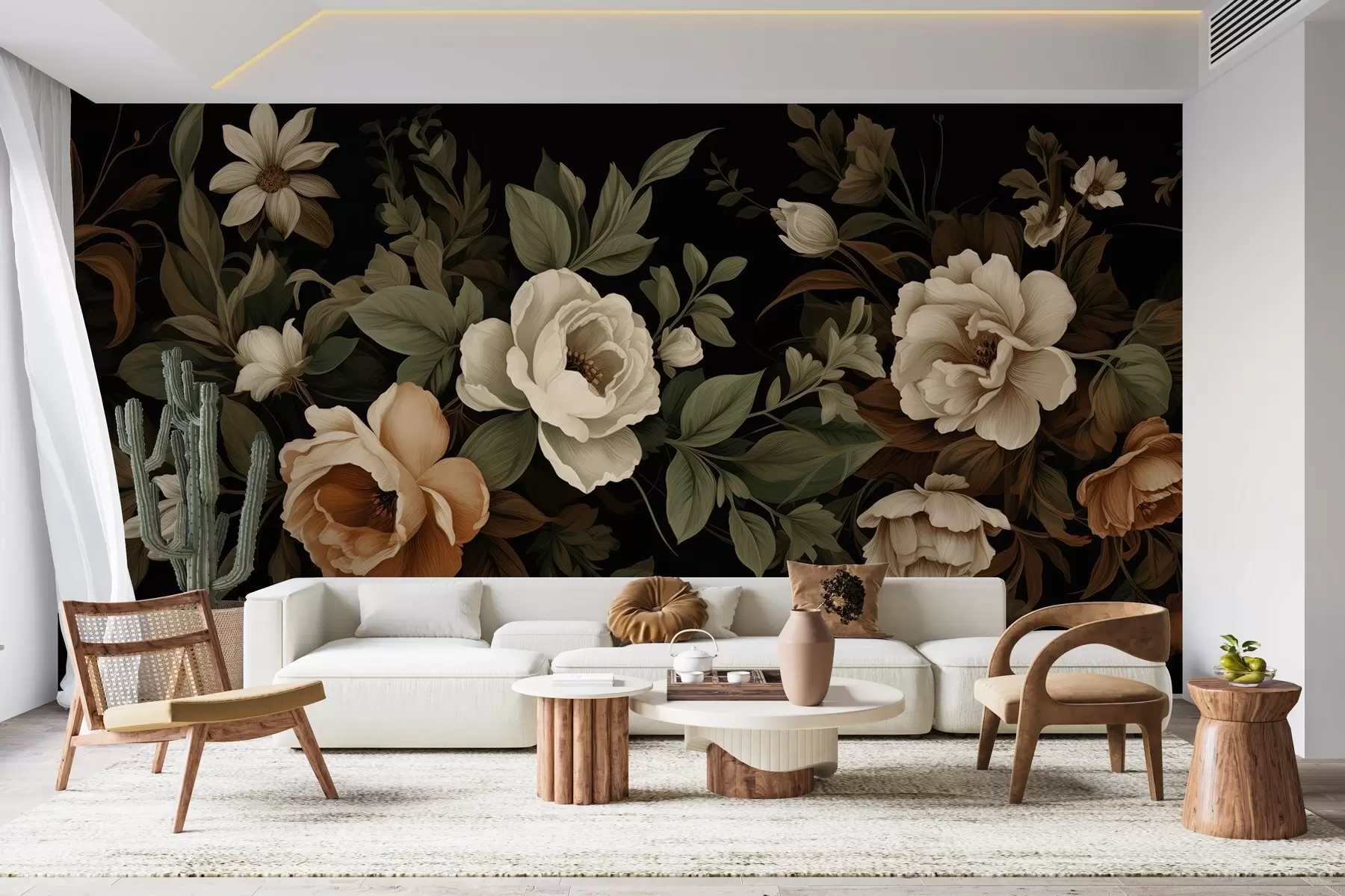 murales de pared Flores variadas sobre fondo oscuro w02838