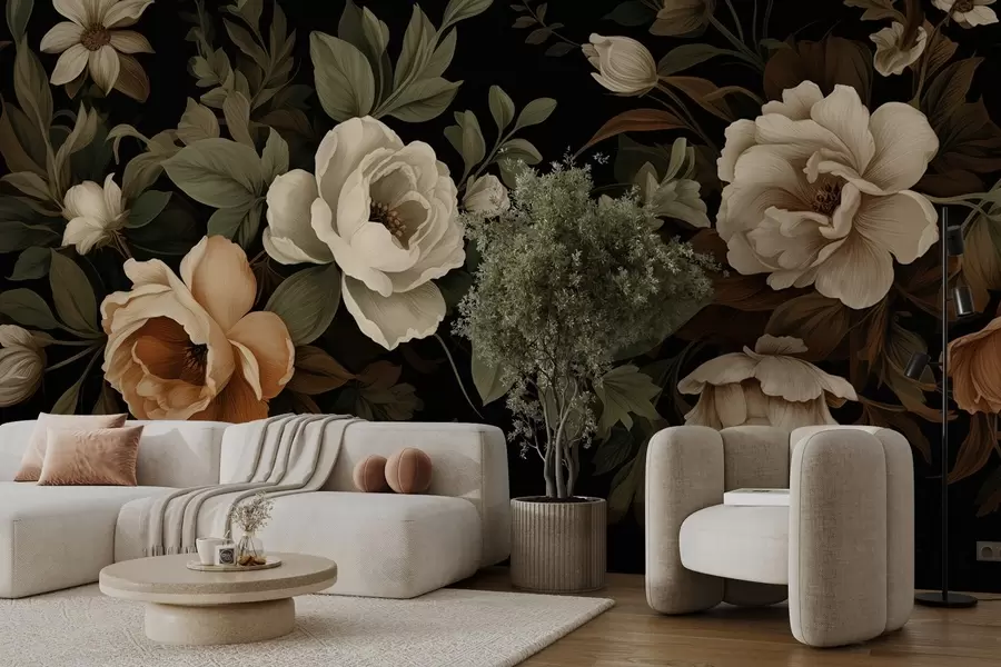 murales de pared Flores variadas sobre fondo oscuro w02838