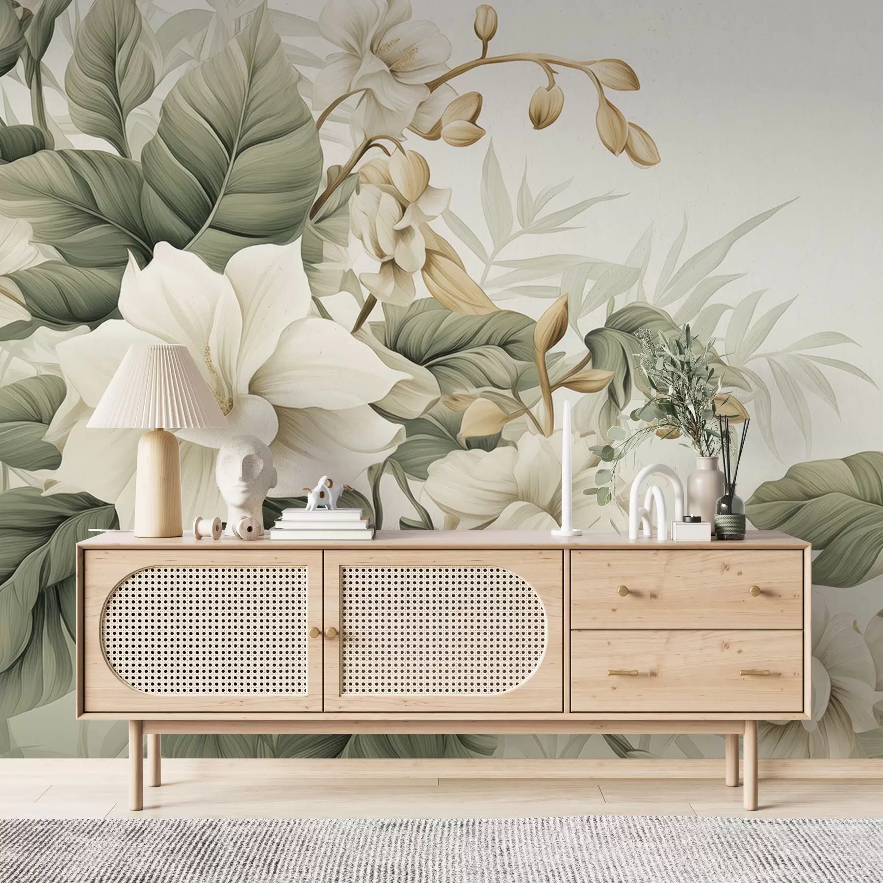 murales de pared Paisaje tropical con flores w02844