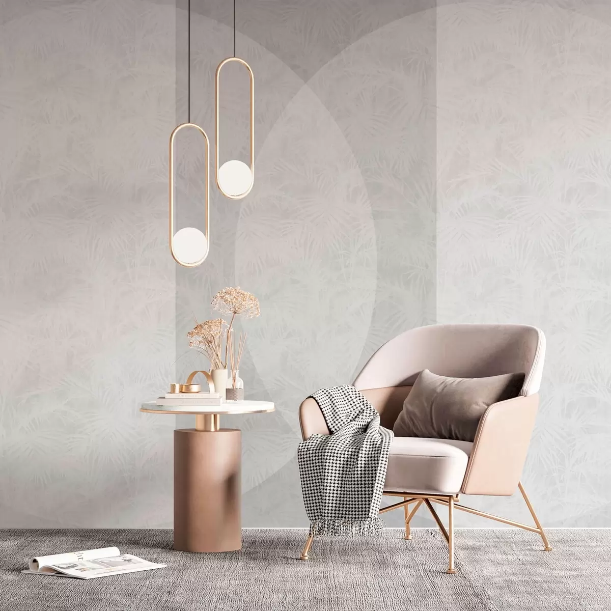 murales de pared Geometría minimalista y hojas tropicales w02830v1